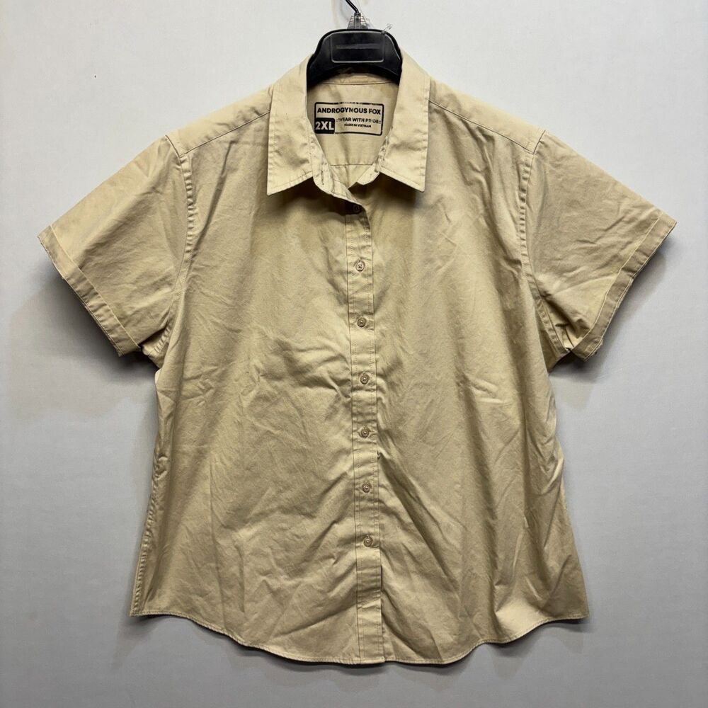 Androgynous Fox Women XXL 2XL Short Sleeve Button Shirt Top Blouse C113 -1